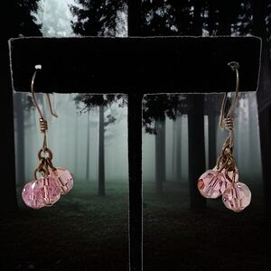 Vintage Pink Crystal Dangle Earrings Silver Tone Beads Cluster Chandelier Dainty
